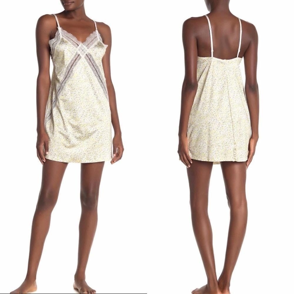Jason Wu Lace Trim Satin‎ Chemise Slip Negligé Lingerie, Yelllow, Medium, NWT